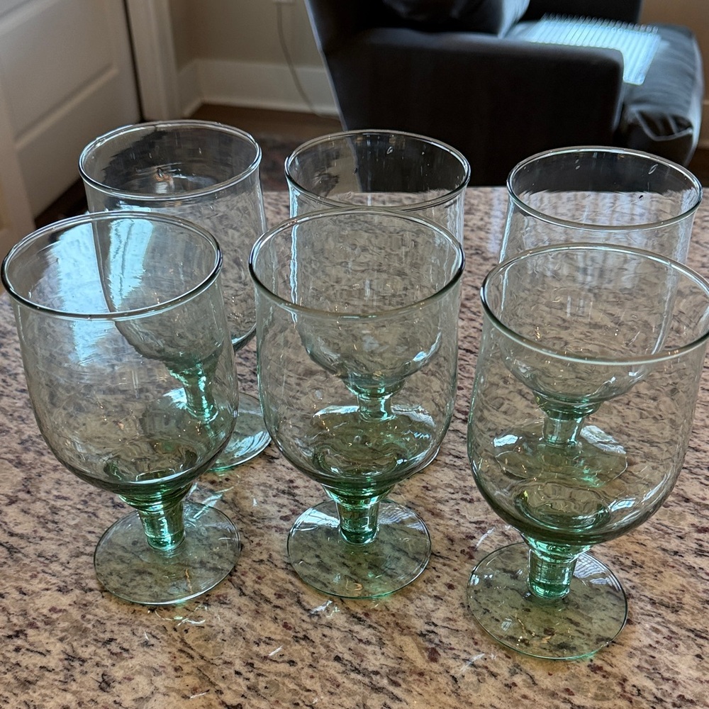 Vintage Green Glass Goblet Set